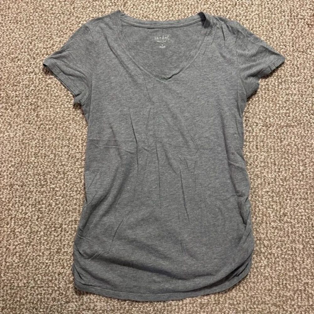 Isabel Maternity V-Neck Short Sleeve Top Heather Gray Size Medium